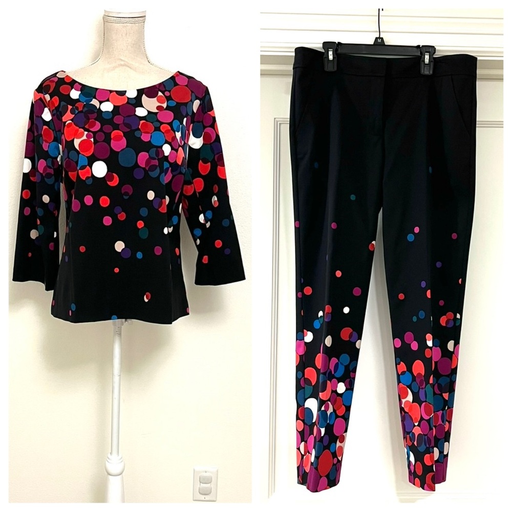 Trina Turk Black and Multicolor Polka Dot Pants & Top Set